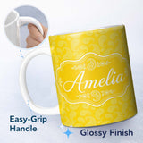 Personalized Custom Name Yellow Paisley Bandana Style Seamless Pattern Bright Ornamental 11oz Ceramic Coffee Tea Mug White Large Handle