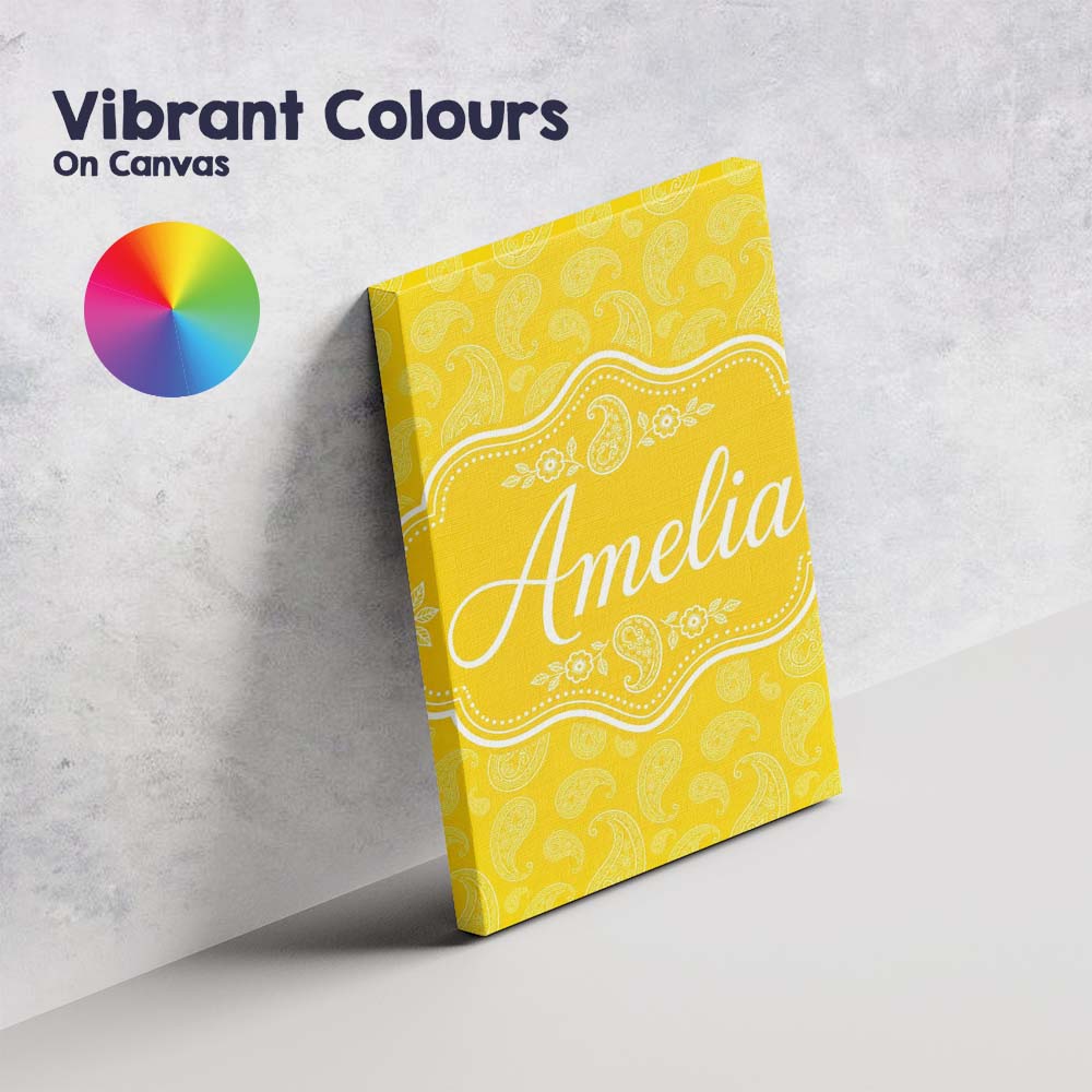Personalised Name Yellow Paisley Bandana Custom  Unique Gift Idea Elegant Feature Canvas Wall Art Print Decor Picture Ready to Hang