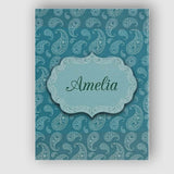 Personalised Name Dark Teal Paisley Floral Custom  Unique Gift Idea Elegant Feature Canvas Wall Art Print Decor Picture Ready to Hang