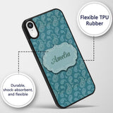 Dark Teal Paisley Floral Bandana Seamless Pattern Custom Name Protective Phone Case Mobile Cover Durable Everyday Smartphone Shock Resistant