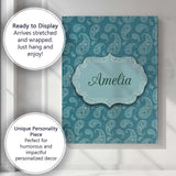 Personalised Name Dark Teal Paisley Floral Custom  Unique Gift Idea Elegant Feature Canvas Wall Art Print Decor Picture Ready to Hang