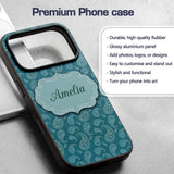 Dark Teal Paisley Floral Bandana Seamless Pattern Custom Name Protective Phone Case Mobile Cover Durable Everyday Smartphone Shock Resistant