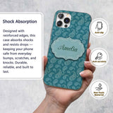 Dark Teal Paisley Floral Bandana Seamless Pattern Custom Name Protective Phone Case Mobile Cover Durable Everyday Smartphone Shock Resistant