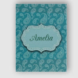 Personalised Name Teal Paisley Ornamental Custom  Unique Gift Idea Elegant Feature Canvas Wall Art Print Decor Picture Ready to Hang