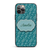 Teal Paisley Ornamental Floral Seamless Pattern Custom Name Protective Phone Case Mobile Cover Durable Everyday Smartphone Shock Resistant