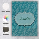 Personalised Name Teal Paisley Ornamental Custom  Unique Gift Idea Elegant Feature Canvas Wall Art Print Decor Picture Ready to Hang