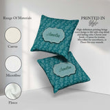 Custom Name Teal Paisley Ornamental Floral Seamless Pattern Name Square Filled Cushion Throw Pillow Sofa Bed Home Decor Zip Washable UK Made
