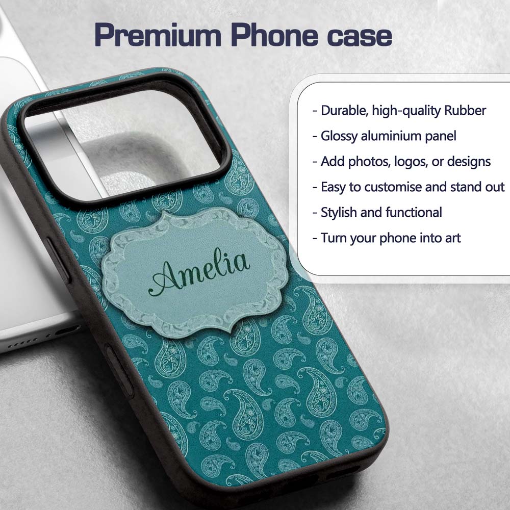 Teal Paisley Ornamental Floral Seamless Pattern Custom Name Protective Phone Case Mobile Cover Durable Everyday Smartphone Shock Resistant
