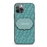 Deep Teal Paisley Vintage Bandana Printed Design Custom Name Protective Phone Case Mobile Cover Durable Everyday Smartphone Shock Resistant