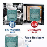 Personalized Custom Name Deep Teal Paisley Vintage Bandana Seamless Pattern Design Custom 11oz Ceramic Coffee Tea Mug White Large Handle