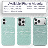 Ocean Teal Paisley Decorative Floral Seamless Custom Name Protective Phone Case Mobile Cover Durable Everyday Smartphone Shock Resistant