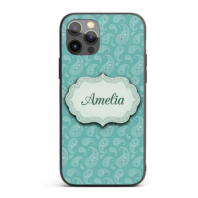 Rich Teal Paisley Classic Ornamental Seamless Custom Name Protective Phone Case Mobile Cover Durable Everyday Smartphone Shock Resistant