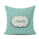 Custom Name Rich Teal Paisley Classic Seamless Pattern Name Cute Square Filled Cushion Throw Pillow Sofa Bed Home Decor Zip Washable UK Made