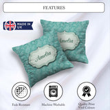 Custom Name Rich Teal Paisley Classic Seamless Pattern Name Cute Square Filled Cushion Throw Pillow Sofa Bed Home Decor Zip Washable UK Made