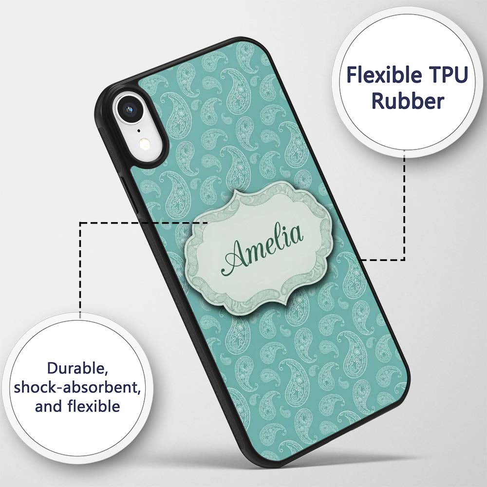 Rich Teal Paisley Classic Ornamental Seamless Custom Name Protective Phone Case Mobile Cover Durable Everyday Smartphone Shock Resistant