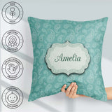 Custom Name Rich Teal Paisley Classic Seamless Pattern Name Cute Square Filled Cushion Throw Pillow Sofa Bed Home Decor Zip Washable UK Made
