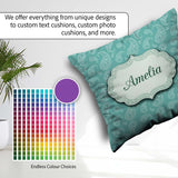 Custom Name Rich Teal Paisley Classic Seamless Pattern Name Cute Square Filled Cushion Throw Pillow Sofa Bed Home Decor Zip Washable UK Made
