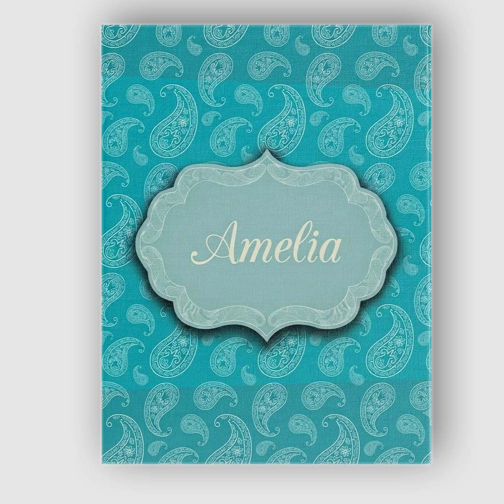 Personalised Name Muted Teal Paisley Custom Premium Decorative Design Modern Room Accent Canvas Wall Art Print Decor Picture Ready to Hang