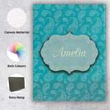 Personalised Name Muted Teal Paisley Custom Premium Decorative Design Modern Room Accent Canvas Wall Art Print Decor Picture Ready to Hang