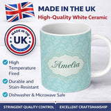 Personalized Custom Name Soft Aqua Paisley Decorative Bandana Seamless Pattern Design Name 11oz Ceramic Coffee Tea Mug White Large Handle