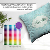 Custom Name Soft Aqua Paisley Decorative Bandana Seamless Design Square Filled Cushion Throw Pillow Sofa Bed Home Decor Zip Washable UK Made