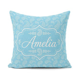 Custom Name Sky Blue Paisley Ornamental Floral Pattern Name Cute Square Filled Cushion Throw Pillow Sofa Bed Home Decor Zip Washable UK Made