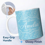Personalized Custom Name Sky Blue Paisley Ornamental Floral Seamless Pattern Name Cute 11oz Ceramic Coffee Tea Mug White Large Handle
