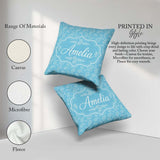 Custom Name Sky Blue Paisley Ornamental Floral Pattern Name Cute Square Filled Cushion Throw Pillow Sofa Bed Home Decor Zip Washable UK Made