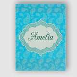 Personalised Name Bright Cyan Paisley Custom Modern Room Accent Creative Decorator Style Canvas Wall Art Print Decor Picture Ready to Hang