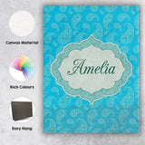 Personalised Name Bright Cyan Paisley Custom Modern Room Accent Creative Decorator Style Canvas Wall Art Print Decor Picture Ready to Hang