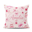 Custom Name Watercolor Pink Cherry Ribbon Seamless Pattern Blush Square Filled Cushion Throw Pillow Sofa Bed Home Decor Zip Washable UK Made