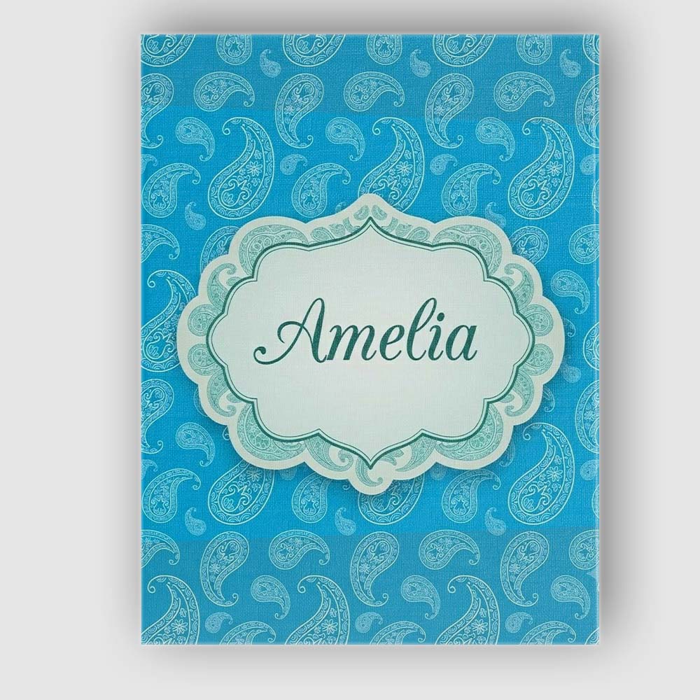 Personalised Name Bright Blue Paisley Custom Modern Room Accent Creative Decorator Style Canvas Wall Art Print Decor Picture Ready to Hang