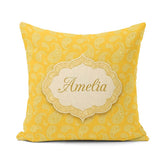 Custom Name Yellow Paisley Bandana Style Pattern Ornamental Name Square Filled Cushion Throw Pillow Sofa Bed Home Decor Zip Washable UK Made