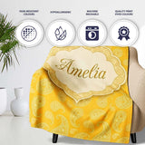 Yellow Paisley Bandana Style Seamless Pattern Ornamental Name Cute  Personalised Custom Name Super Soft Fleece Blanket Bed Sofa Throw