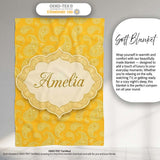 Yellow Paisley Bandana Style Seamless Pattern Ornamental Name Cute  Personalised Custom Name Super Soft Fleece Blanket Bed Sofa Throw