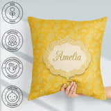 Custom Name Yellow Paisley Bandana Style Pattern Ornamental Name Square Filled Cushion Throw Pillow Sofa Bed Home Decor Zip Washable UK Made
