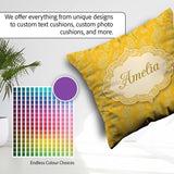 Custom Name Yellow Paisley Bandana Style Pattern Ornamental Name Square Filled Cushion Throw Pillow Sofa Bed Home Decor Zip Washable UK Made