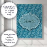 Personalised Name Deep Teal Paisley Floral Custom  Unique Gift Idea Elegant Feature Canvas Wall Art Print Decor Picture Ready to Hang