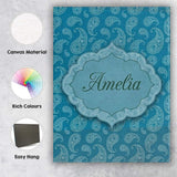 Personalised Name Deep Teal Paisley Floral Custom  Unique Gift Idea Elegant Feature Canvas Wall Art Print Decor Picture Ready to Hang