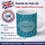Personalized Custom Name Deep Teal Paisley Floral Bandana Seamless Pattern Name Cute Unique 11oz Ceramic Coffee Tea Mug White Large Handle