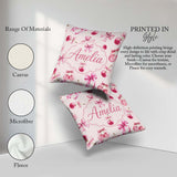 Custom Name Watercolor Pink Cherry Ribbon Seamless Pattern Blush Square Filled Cushion Throw Pillow Sofa Bed Home Decor Zip Washable UK Made