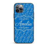 Rich Blue Paisley Vintage Bandana Printed Design Custom Name Protective Phone Case Mobile Cover Durable Everyday Smartphone Shock Resistant