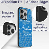 Rich Blue Paisley Vintage Bandana Printed Design Custom Name Protective Phone Case Mobile Cover Durable Everyday Smartphone Shock Resistant