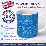 Personalized Custom Name Rich Blue Paisley Vintage Bandana Seamless Pattern Design Custom 11oz Ceramic Coffee Tea Mug White Large Handle
