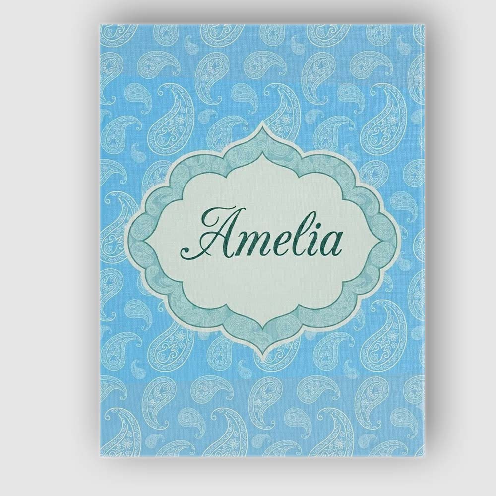 Personalised Name Soft Sky Blue Paisley Custom  Modern Room Accent Elegant Feature Canvas Wall Art Print Decor Picture Ready to Hang