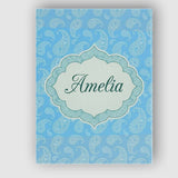 Personalised Name Soft Sky Blue Paisley Custom  Modern Room Accent Elegant Feature Canvas Wall Art Print Decor Picture Ready to Hang