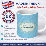 Personalized Custom Name Soft Sky Blue Paisley Decorative Floral Seamless Pattern Name Cute 11oz Ceramic Coffee Tea Mug White Large Handle