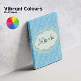 Personalised Name Soft Sky Blue Paisley Custom  Modern Room Accent Elegant Feature Canvas Wall Art Print Decor Picture Ready to Hang