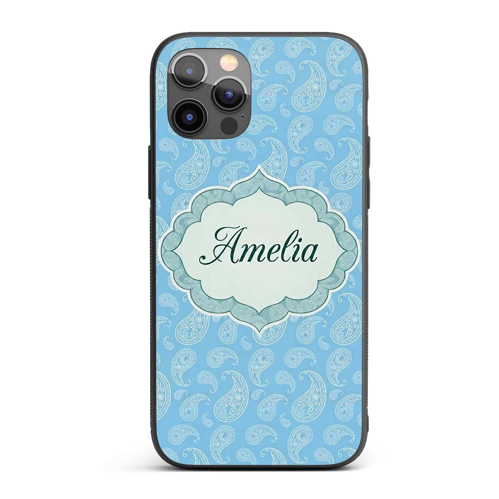 Light Aqua Paisley Ornamental Bandana Seamless Custom Name Protective Phone Case Mobile Cover Durable Everyday Smartphone Shock Resistant