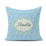 Custom Name Light Aqua Paisley Ornamental Bandana Pattern Design Square Filled Cushion Throw Pillow Sofa Bed Home Decor Zip Washable UK Made